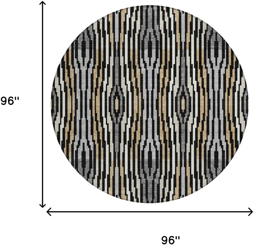 8' Black And Ivory Round Abstract Washable Indoor Outdoor Area Rug Photo 8