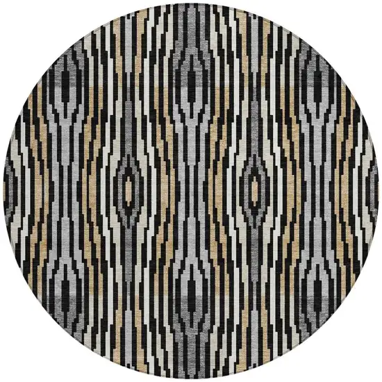 8' Black And Ivory Round Abstract Washable Indoor Outdoor Area Rug Photo 3