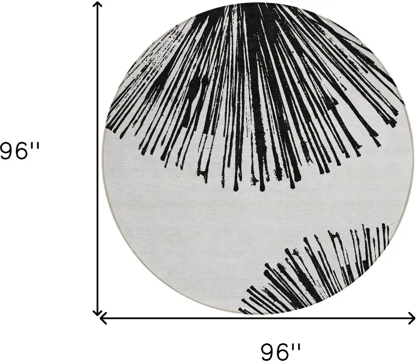 8' Black And Ivory Round Abstract Washable Indoor Outdoor Area Rug Photo 9