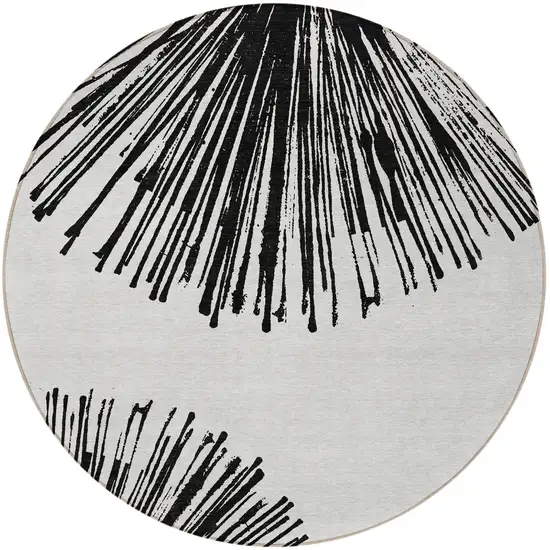 8' Black And Ivory Round Abstract Washable Indoor Outdoor Area Rug Photo 2