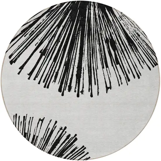 8' Black And Ivory Round Abstract Washable Indoor Outdoor Area Rug Photo 2