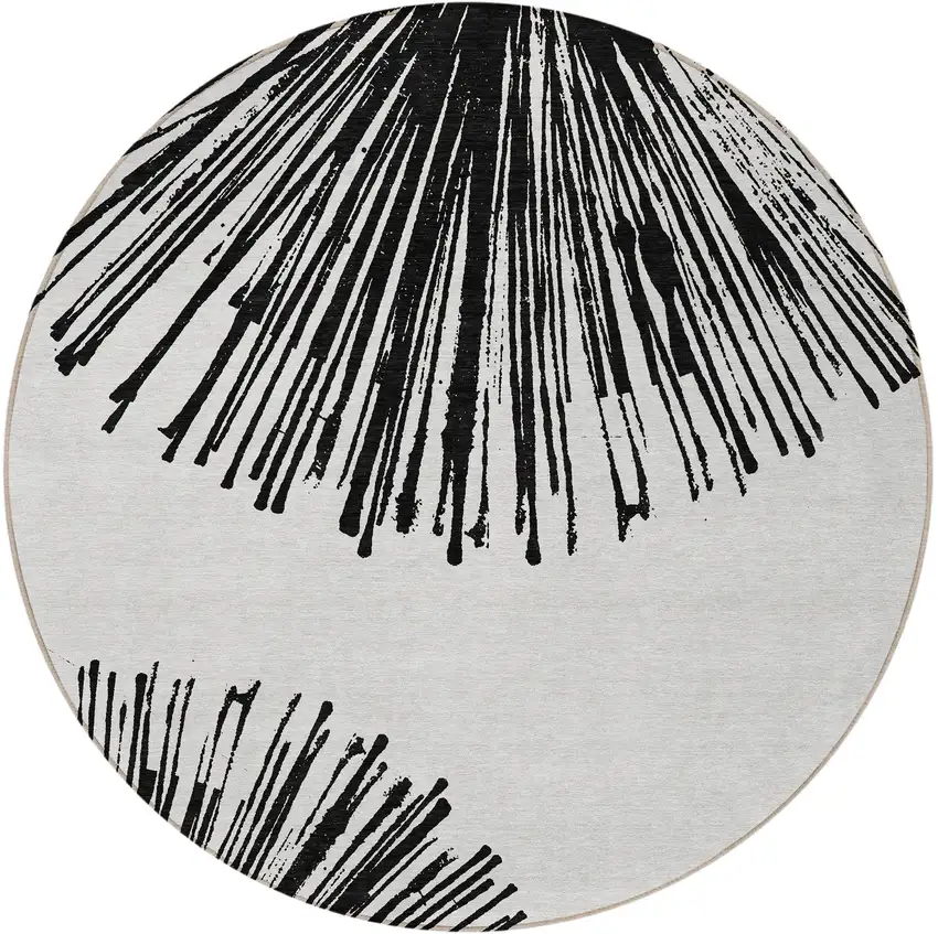8' Black And Ivory Round Abstract Washable Indoor Outdoor Area Rug Photo 2