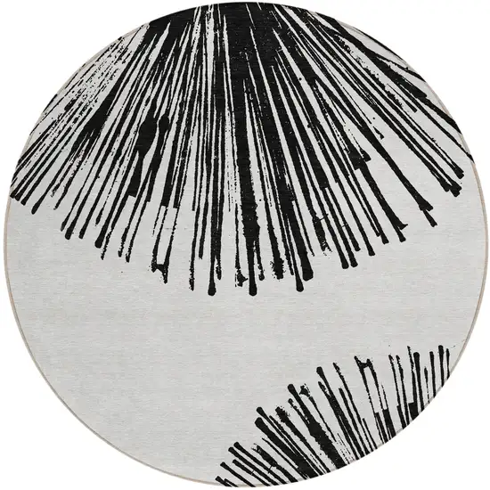 8' Black And Ivory Round Abstract Washable Indoor Outdoor Area Rug Photo 1