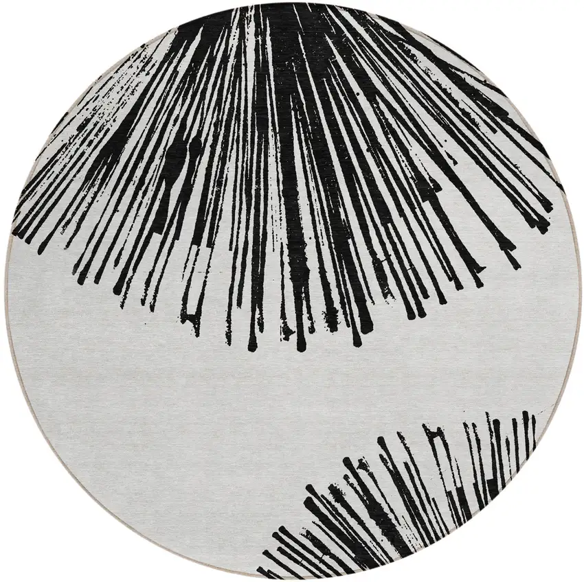 8' Black And Ivory Round Abstract Washable Indoor Outdoor Area Rug Photo 1
