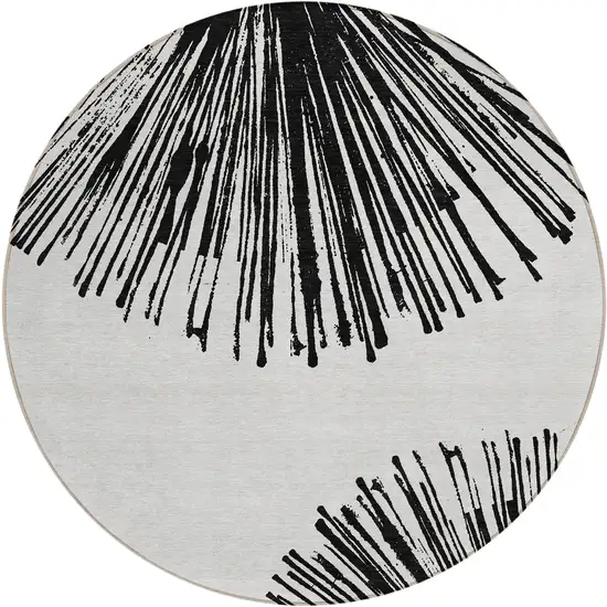 8' Black And Ivory Round Abstract Washable Indoor Outdoor Area Rug Photo 1