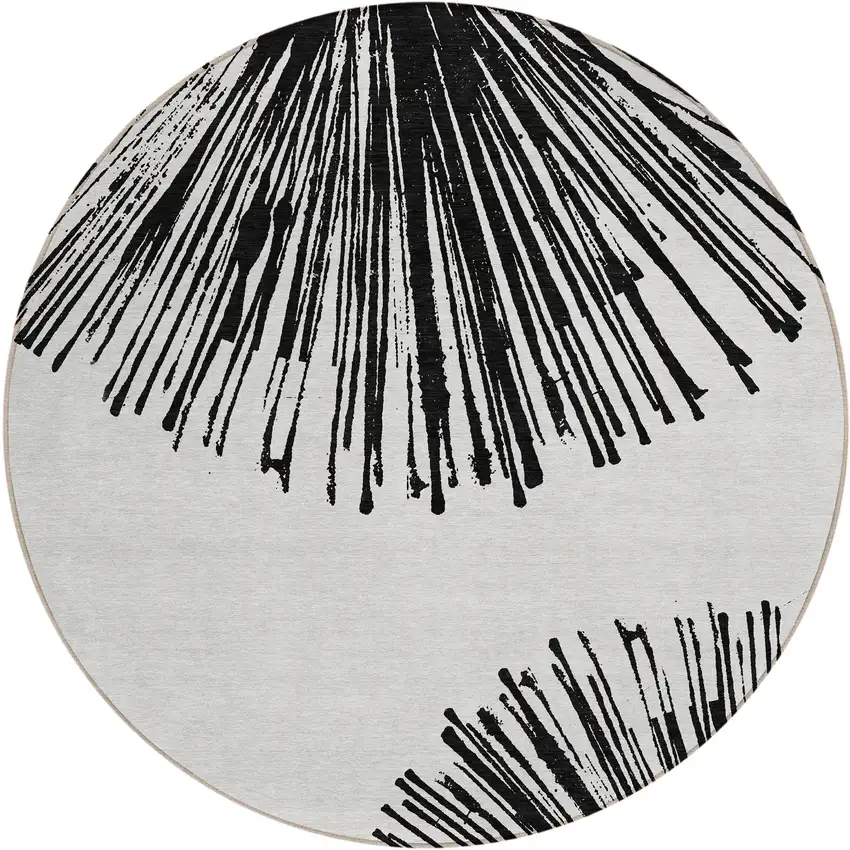 8' Black And Ivory Round Abstract Washable Indoor Outdoor Area Rug Photo 1