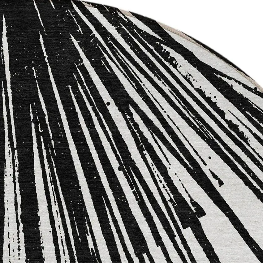 8' Black And Ivory Round Abstract Washable Indoor Outdoor Area Rug Photo 5