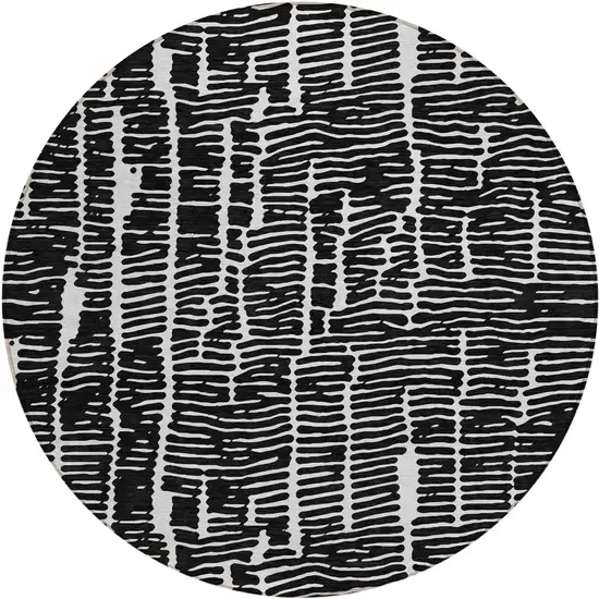 8' Black And Ivory Round Abstract Washable Indoor Outdoor Area Rug Photo 2