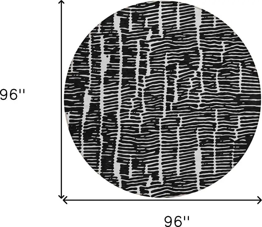 8' Black And Ivory Round Abstract Washable Indoor Outdoor Area Rug Photo 3