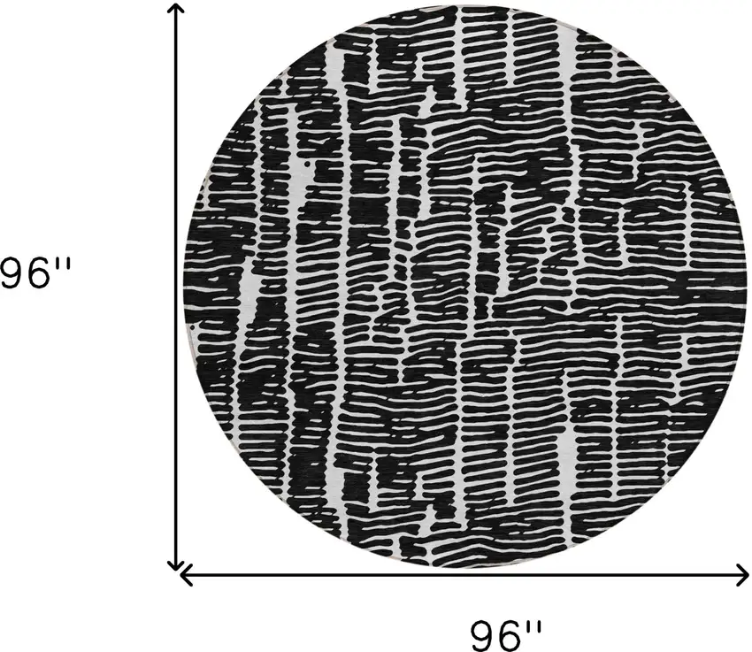 8' Black And Ivory Round Abstract Washable Indoor Outdoor Area Rug Photo 3