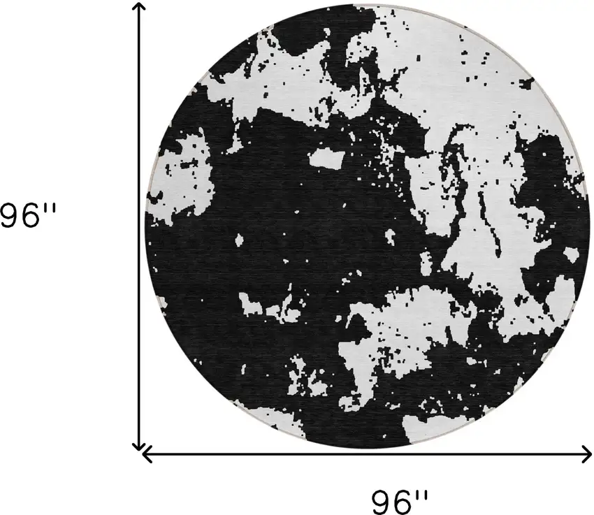 8' Black And Ivory Round Abstract Washable Indoor Outdoor Area Rug Photo 3