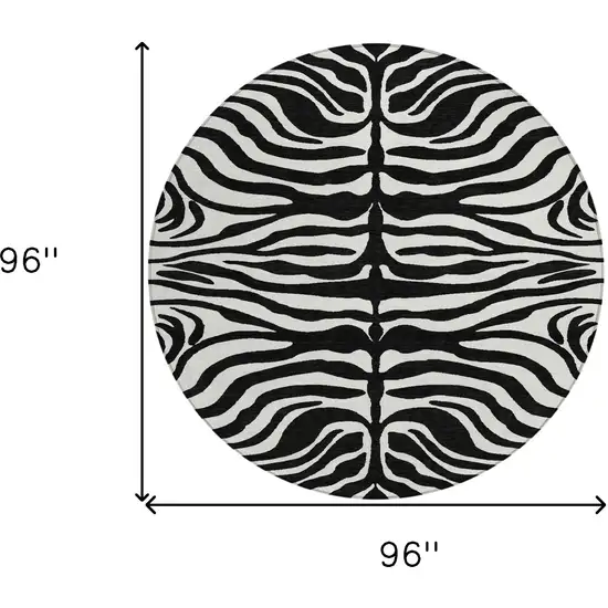 8' Black And Ivory Round Animal Print Washable Indoor Outdoor Area Rug Photo 9