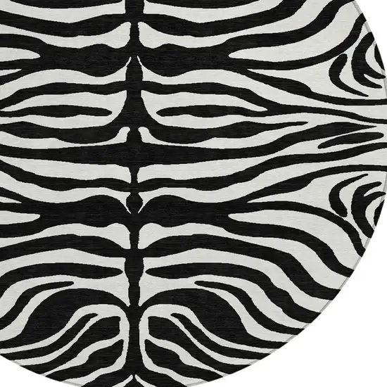 8' Black And Ivory Round Animal Print Washable Indoor Outdoor Area Rug Photo 5