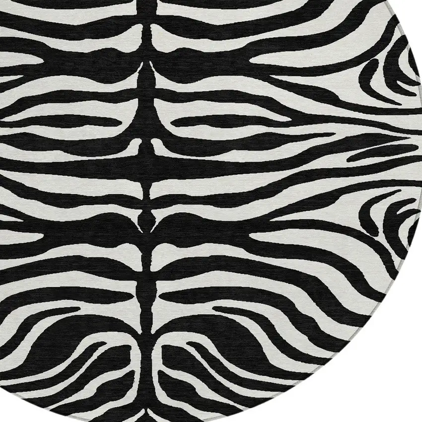 8' Black And Ivory Round Animal Print Washable Indoor Outdoor Area Rug Photo 5