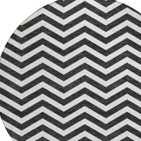 8' Black And Ivory Round Chevron Washable Indoor Outdoor Area Rug Photo 4