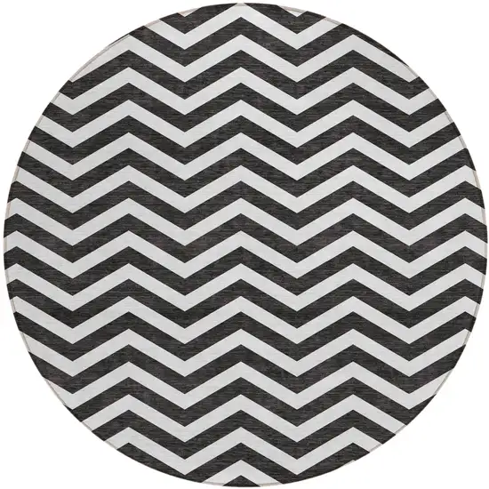 8' Black And Ivory Round Chevron Washable Indoor Outdoor Area Rug Photo 2