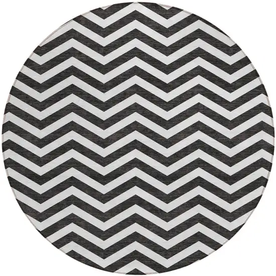 8' Black And Ivory Round Chevron Washable Indoor Outdoor Area Rug Photo 6