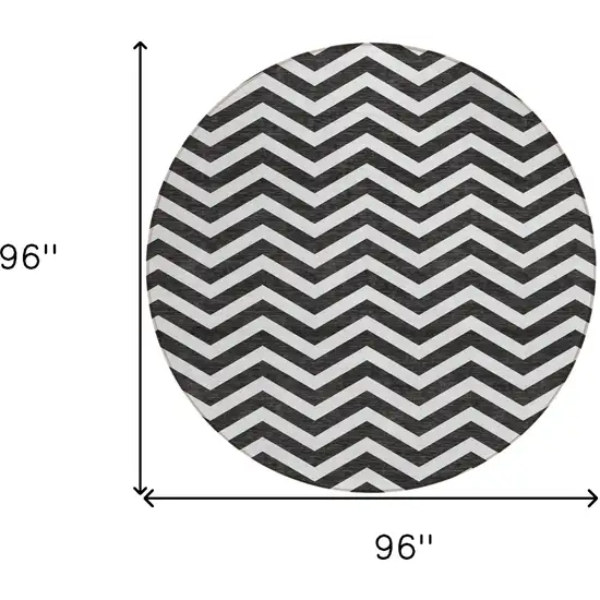 8' Black And Ivory Round Chevron Washable Indoor Outdoor Area Rug Photo 3