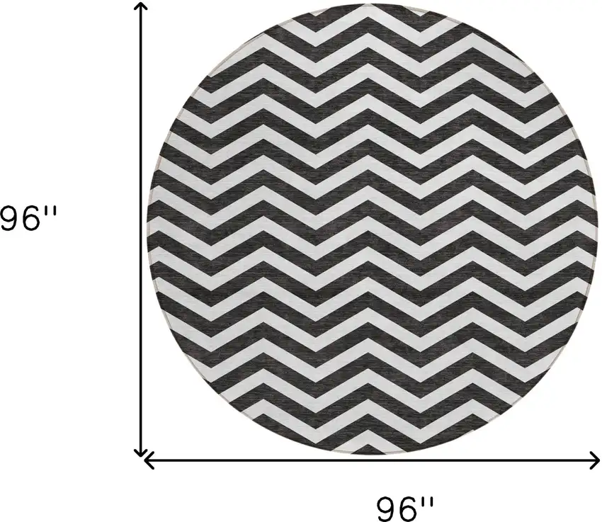 8' Black And Ivory Round Chevron Washable Indoor Outdoor Area Rug Photo 3
