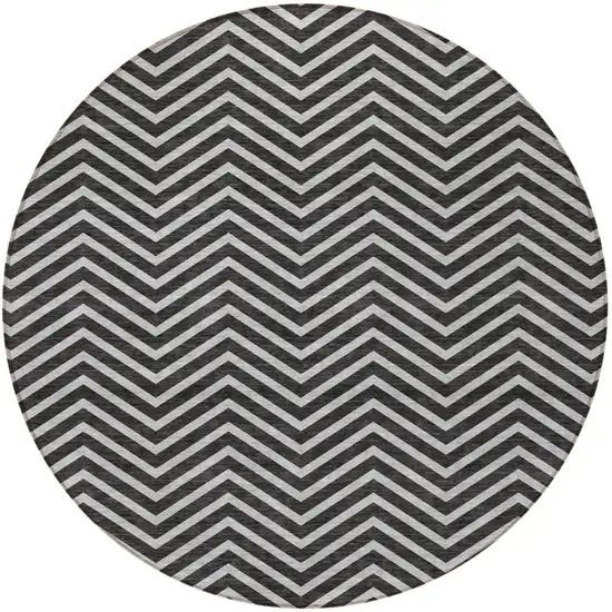 8' Black And Ivory Round Chevron Washable Indoor Outdoor Area Rug Photo 6