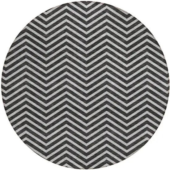 8' Black And Ivory Round Chevron Washable Indoor Outdoor Area Rug Photo 2