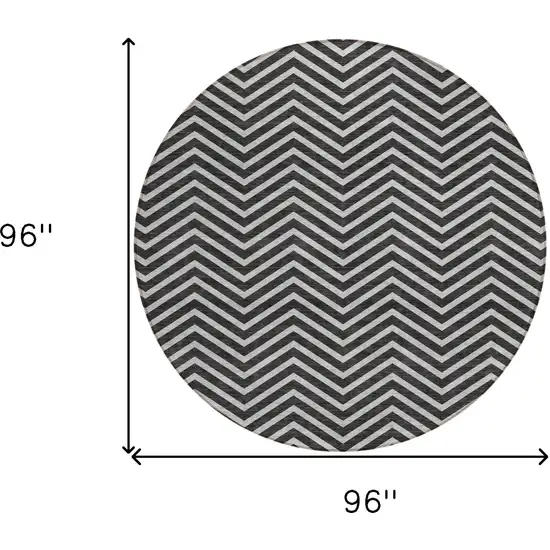 8' Black And Ivory Round Chevron Washable Indoor Outdoor Area Rug Photo 3
