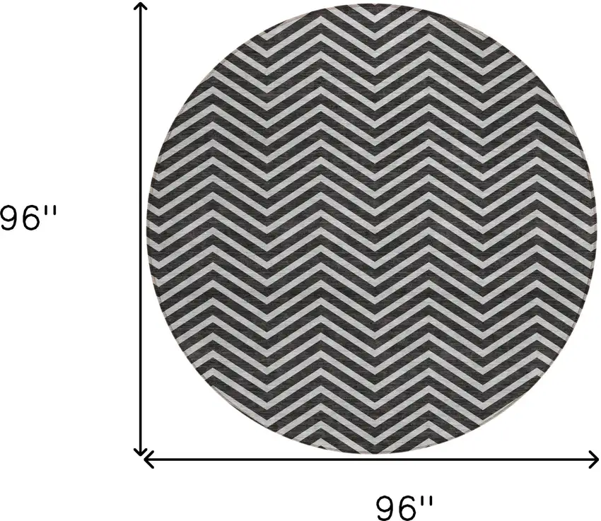 8' Black And Ivory Round Chevron Washable Indoor Outdoor Area Rug Photo 3