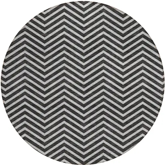 8' Black And Ivory Round Chevron Washable Indoor Outdoor Area Rug Photo 5