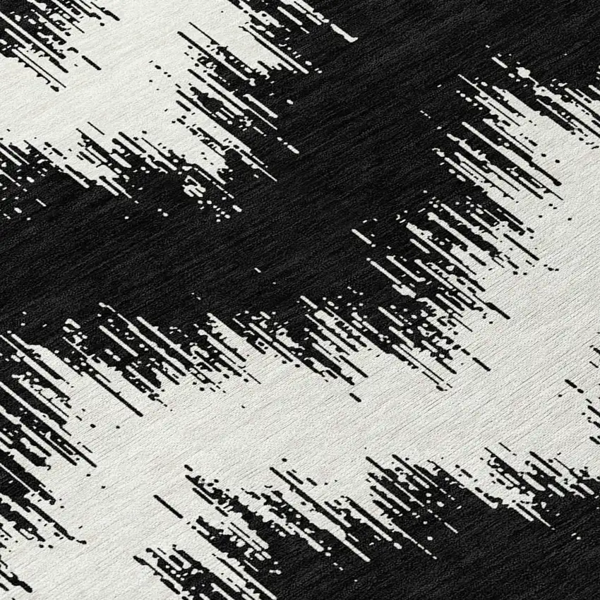 8' Black And Ivory Round Chevron Washable Indoor Outdoor Area Rug Photo 8