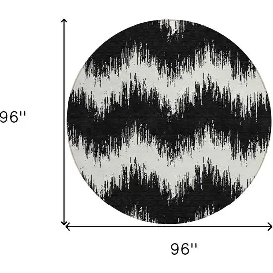 8' Black And Ivory Round Chevron Washable Indoor Outdoor Area Rug Photo 3