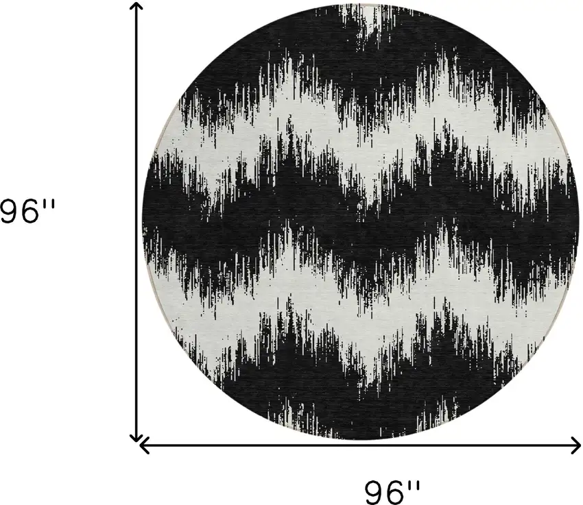 8' Black And Ivory Round Chevron Washable Indoor Outdoor Area Rug Photo 3