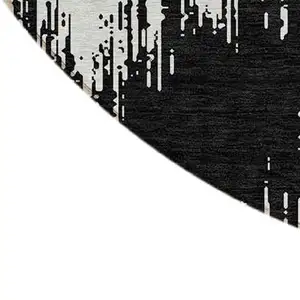 Photo of 8' Black And Ivory Round Chevron Washable Indoor Outdoor Area Rug