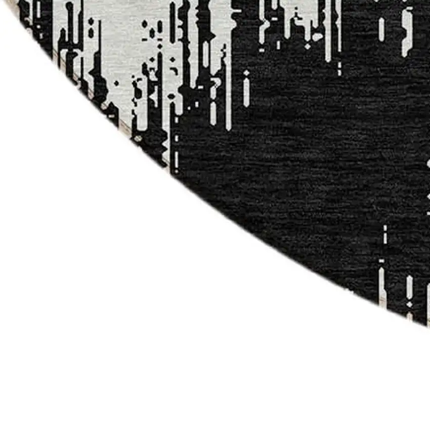 8' Black And Ivory Round Chevron Washable Indoor Outdoor Area Rug Photo 5