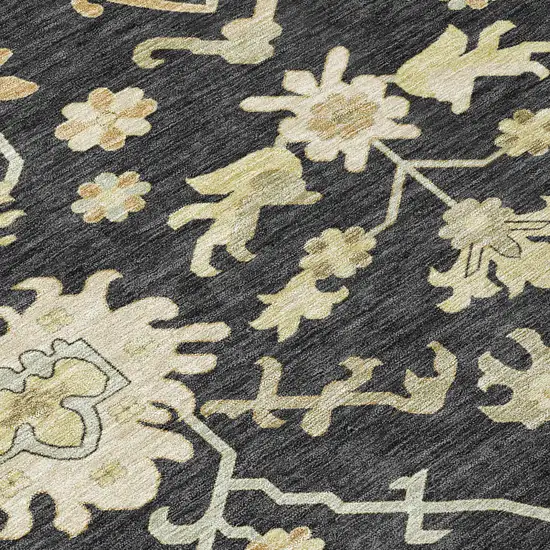 8' Black And Ivory Round Floral Washable Indoor Outdoor Area Rug Photo 8