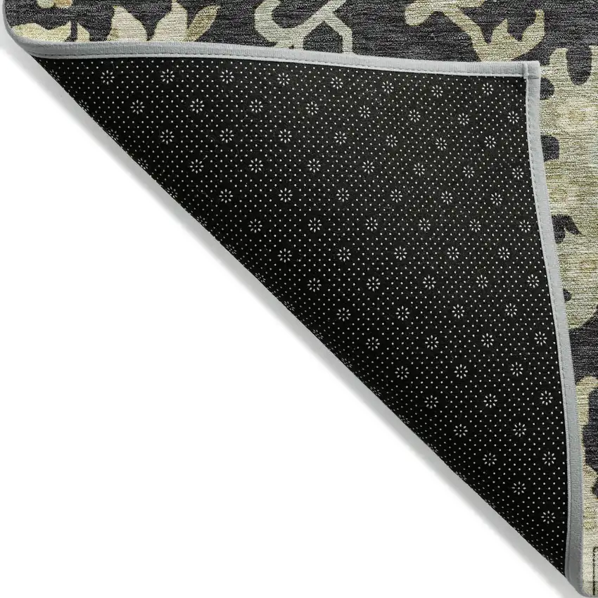 8' Black And Ivory Round Floral Washable Indoor Outdoor Area Rug Photo 4