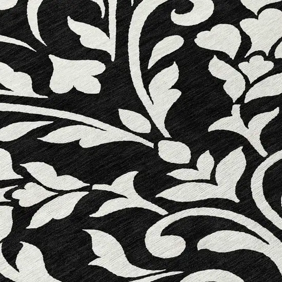 8' Black And Ivory Round Floral Washable Indoor Outdoor Area Rug Photo 8