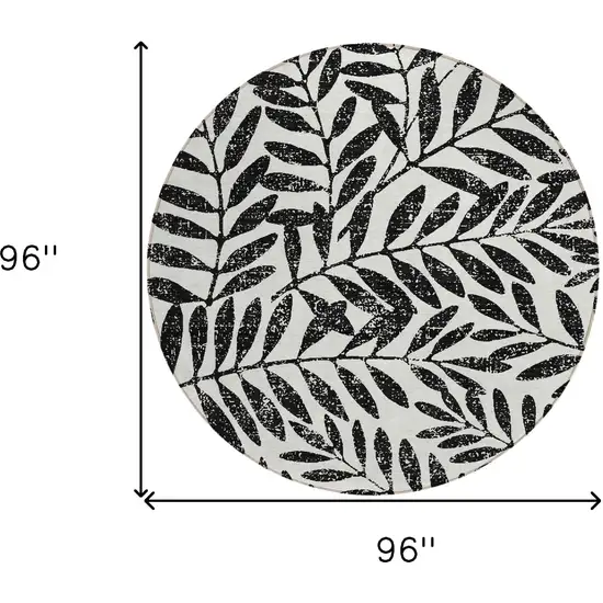 8' Black And Ivory Round Floral Washable Indoor Outdoor Area Rug Photo 3