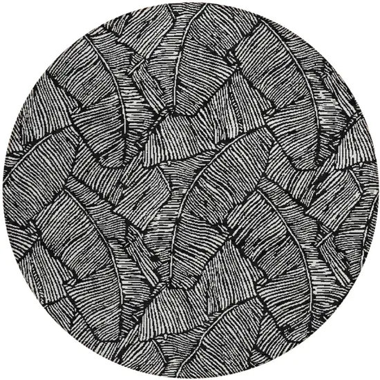 8' Black And Ivory Round Floral Washable Indoor Outdoor Area Rug Photo 2