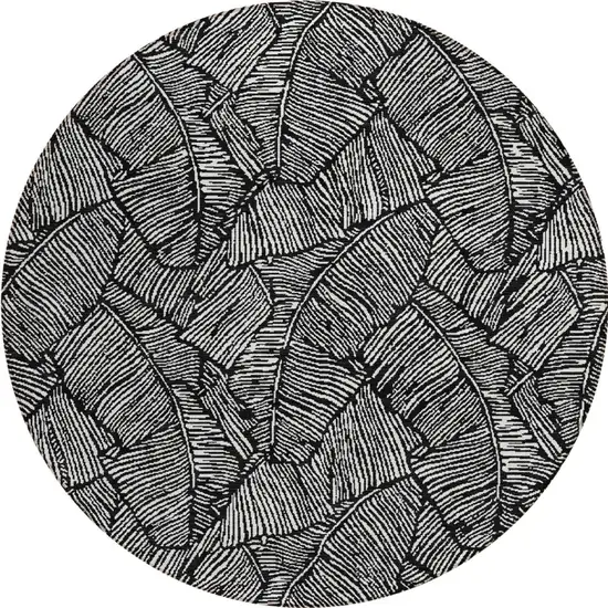 8' Black And Ivory Round Floral Washable Indoor Outdoor Area Rug Photo 6
