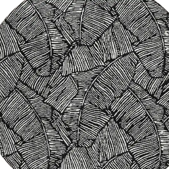 8' Black And Ivory Round Floral Washable Indoor Outdoor Area Rug Photo 5