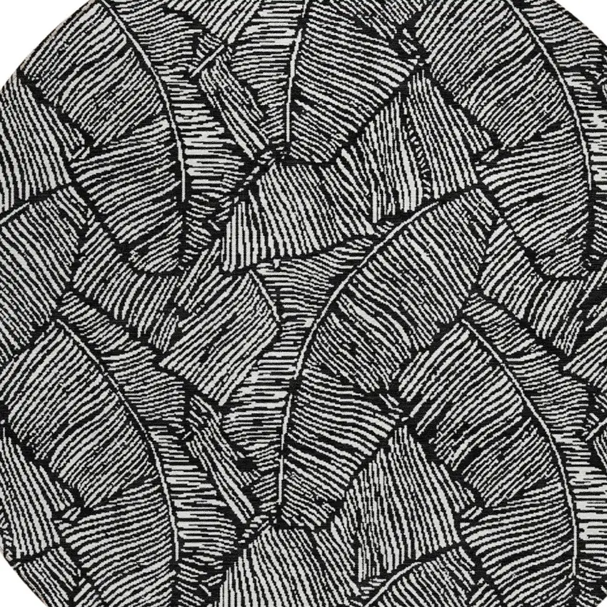 8' Black And Ivory Round Floral Washable Indoor Outdoor Area Rug Photo 5