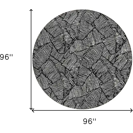 8' Black And Ivory Round Floral Washable Indoor Outdoor Area Rug Photo 3