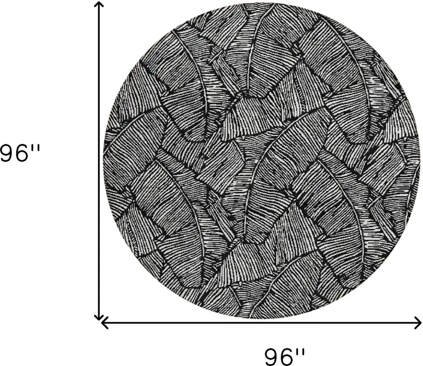 8' Black And Ivory Round Floral Washable Indoor Outdoor Area Rug Photo 3