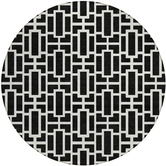 8' Black And Ivory Round Geometric Washable Indoor Outdoor Area Rug Photo 2