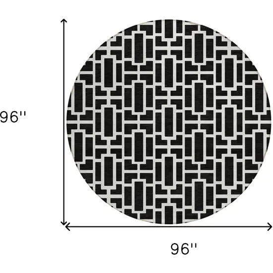 8' Black And Ivory Round Geometric Washable Indoor Outdoor Area Rug Photo 3