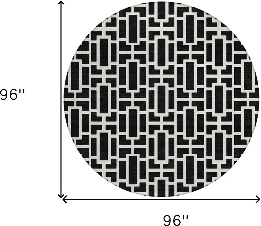 8' Black And Ivory Round Geometric Washable Indoor Outdoor Area Rug Photo 3