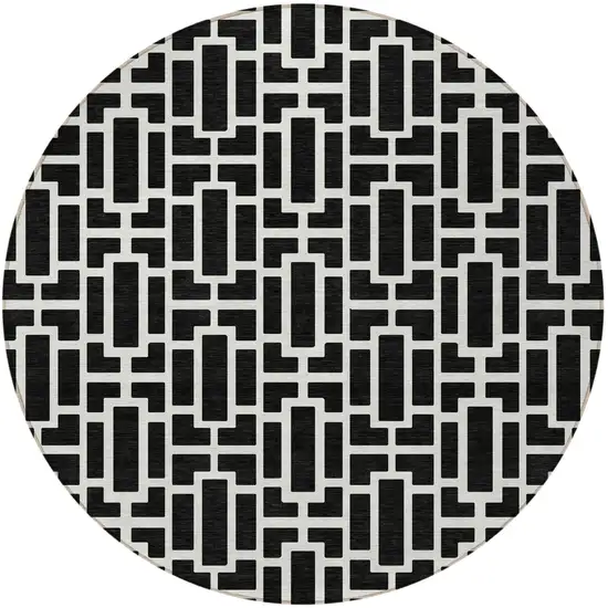 8' Black And Ivory Round Geometric Washable Indoor Outdoor Area Rug Photo 7