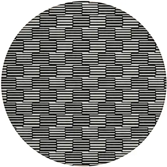 8' Black And Ivory Round Geometric Washable Indoor Outdoor Area Rug Photo 2