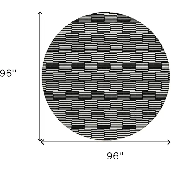8' Black And Ivory Round Geometric Washable Indoor Outdoor Area Rug Photo 3