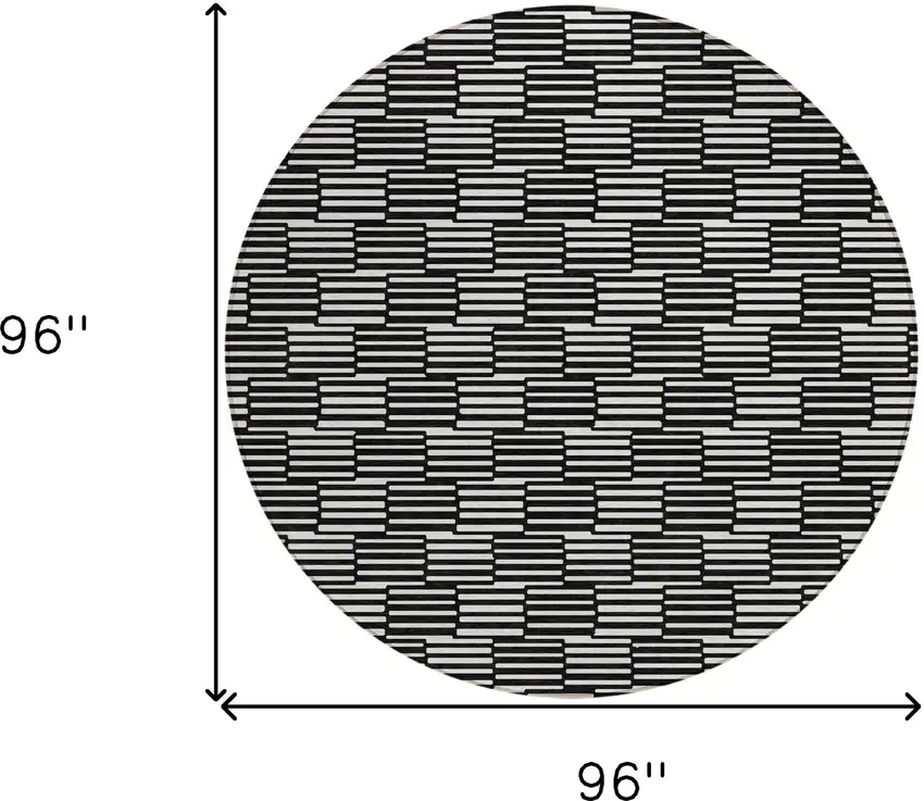8' Black And Ivory Round Geometric Washable Indoor Outdoor Area Rug Photo 3